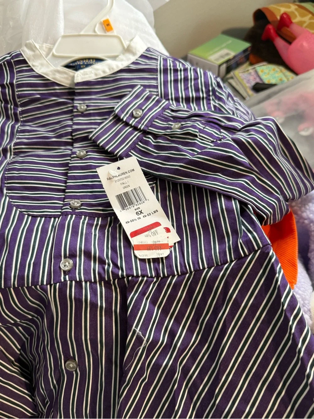 Ralph Lauren Purple Striped Girls' Dress with White Collar